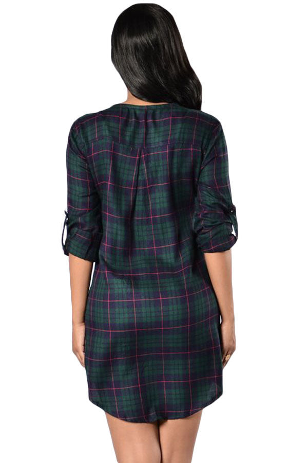 green and navy plaid dress