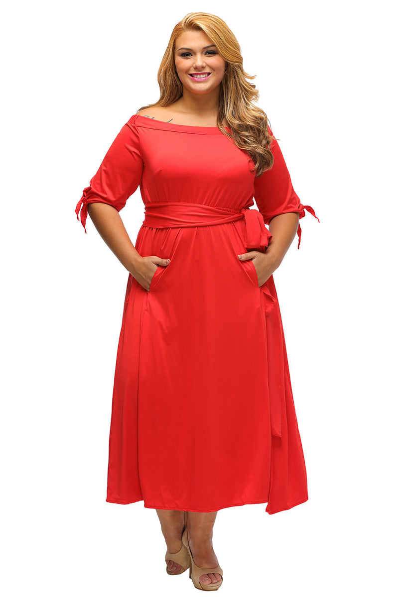 Sexy Red Chambray Off the Shoulder Belted Curvy Dress – SEXY AFFORDABLE ...