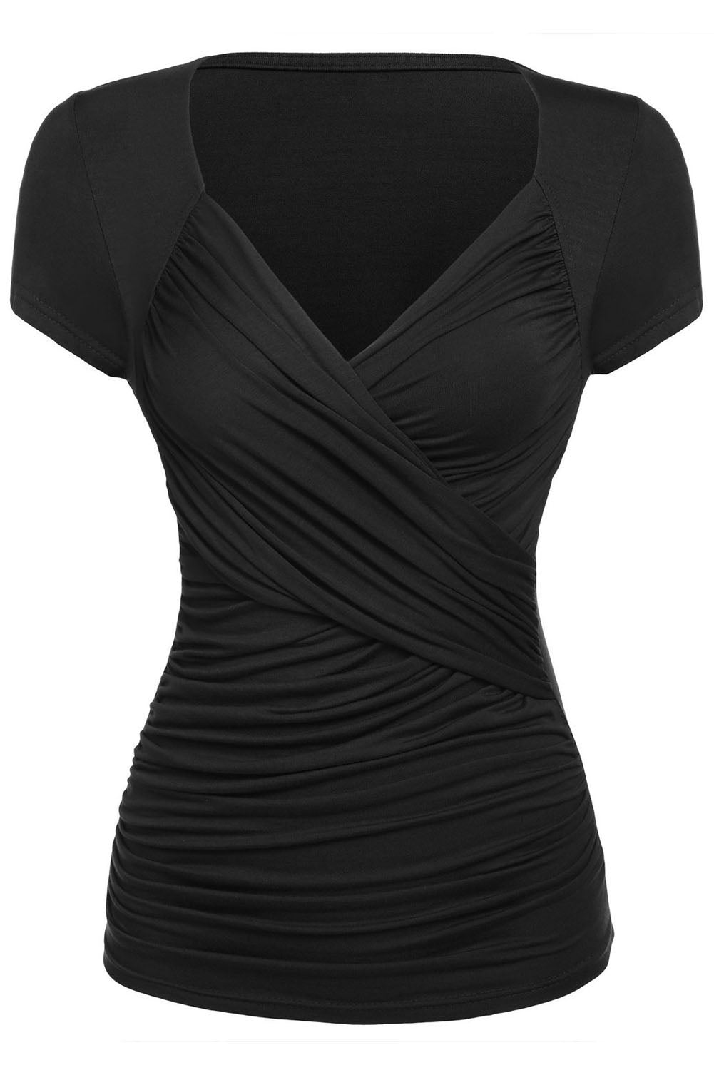 short sleeve black wrap top