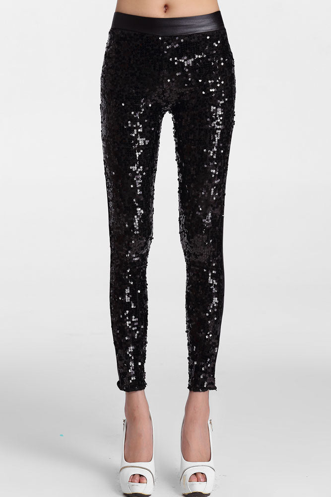 Sexy Black Sequin Front PU Leggings – SEXY AFFORDABLE CLOTHING