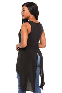 Sexy Black Sleeveless Wrap Style Tunic