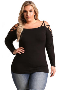 Sexy Black Strappy Crisscross Cold Shoulder Plus Size Top – SEXY ...