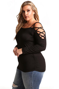 Sexy Black Strappy Crisscross Cold Shoulder Plus Size Top – SEXY ...