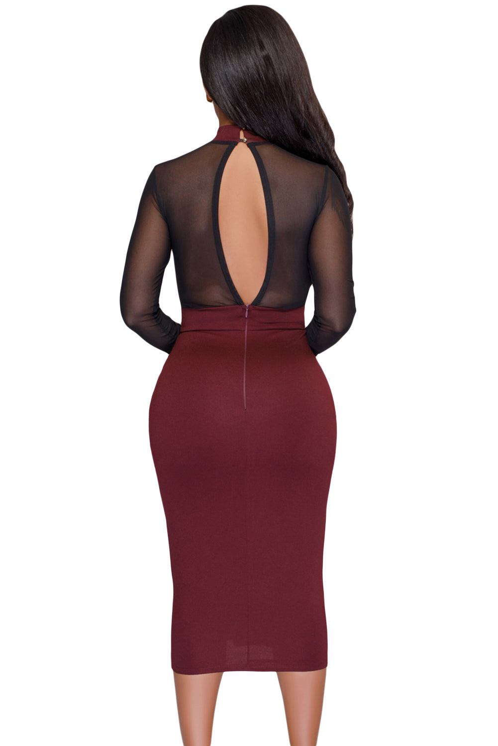 burgundy midi bodycon dress