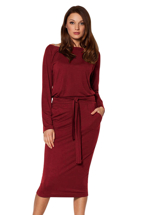 burgundy midi dress long sleeve