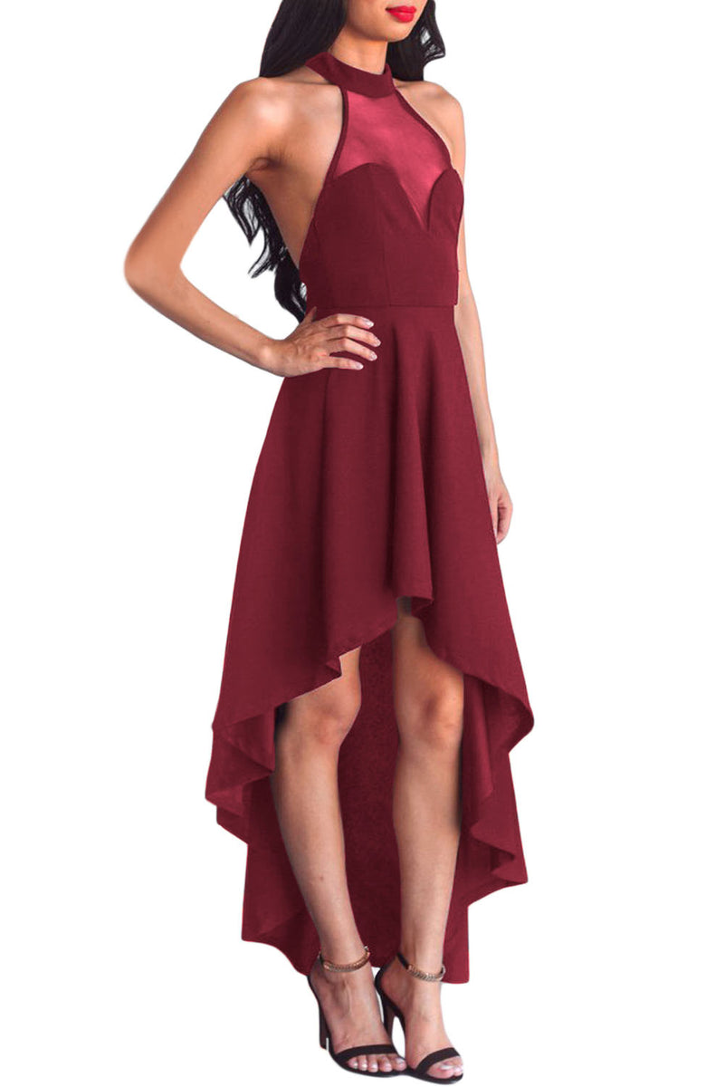 Sexy Burgundy Sheer Mesh Decolletage Hi-low Party Dress – SEXY ...