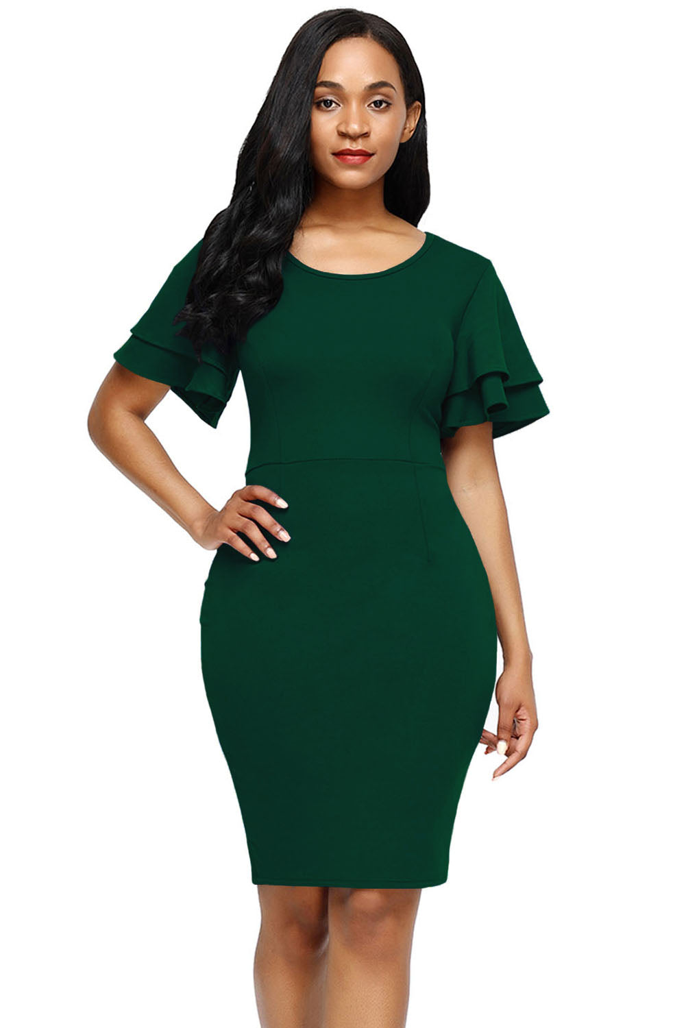 Sexy Green Flare Sleeve Back Slit Sheath Dress – SEXY AFFORDABLE CLOTHING