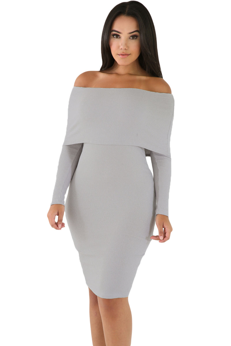 Sexy Grey Mini Knit Jersey Off Shoulder Dress – SEXY AFFORDABLE CLOTHING