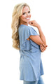 Sexy Light Blue Deep V Neck Lace up Ruffle Short Sleeves Top