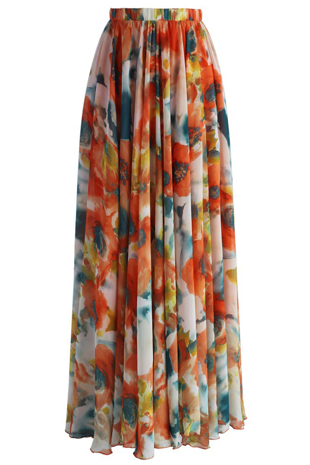 orange floral maxi skirt