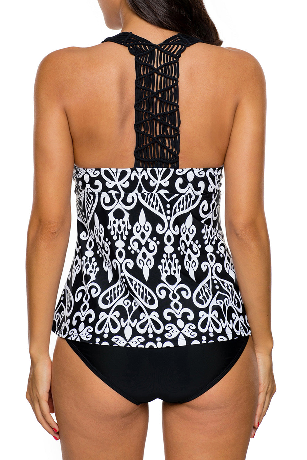 Sexy Patchwork Printed Open Back Tankini Set Sexy Affordable Clothing 0629