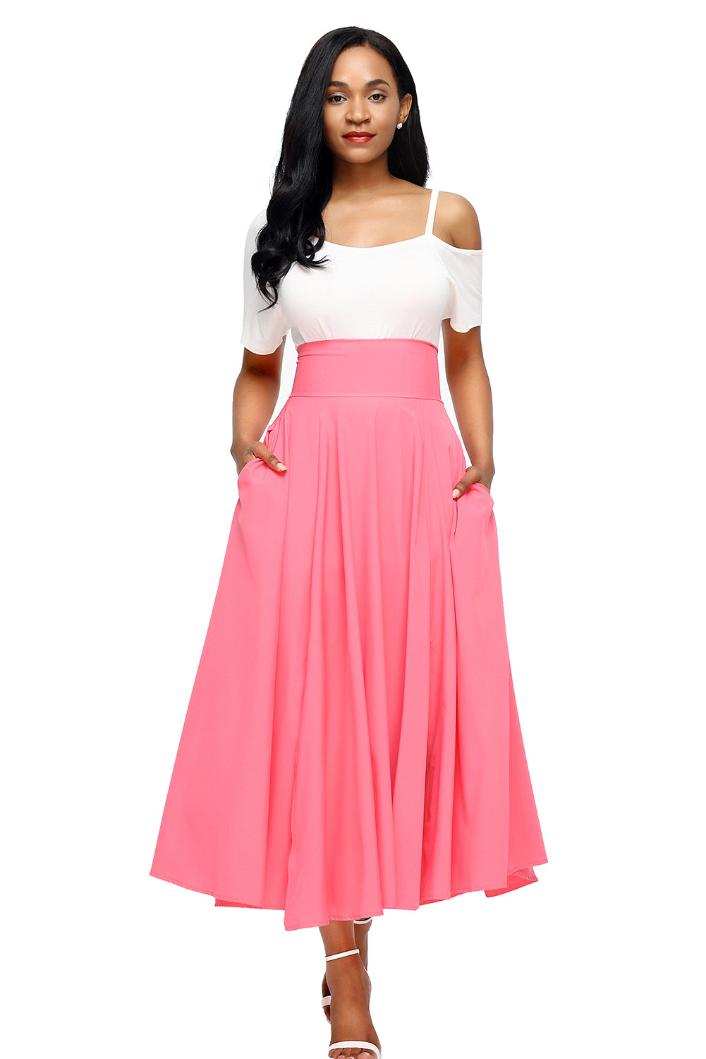 high waisted pleated maxi skirt