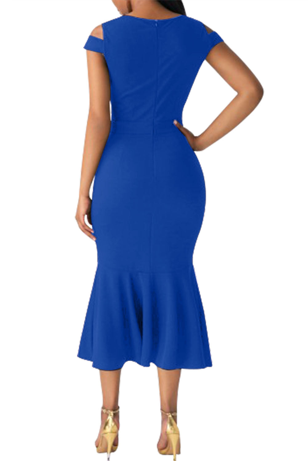 royal blue cold shoulder dress