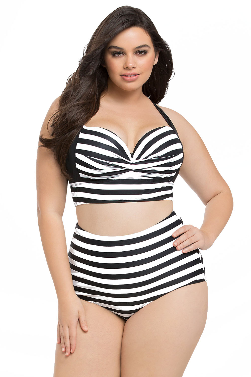 Sexy Striped Print Curvy High Waist Bikini Swimsuit Sexy Affordable Clothing