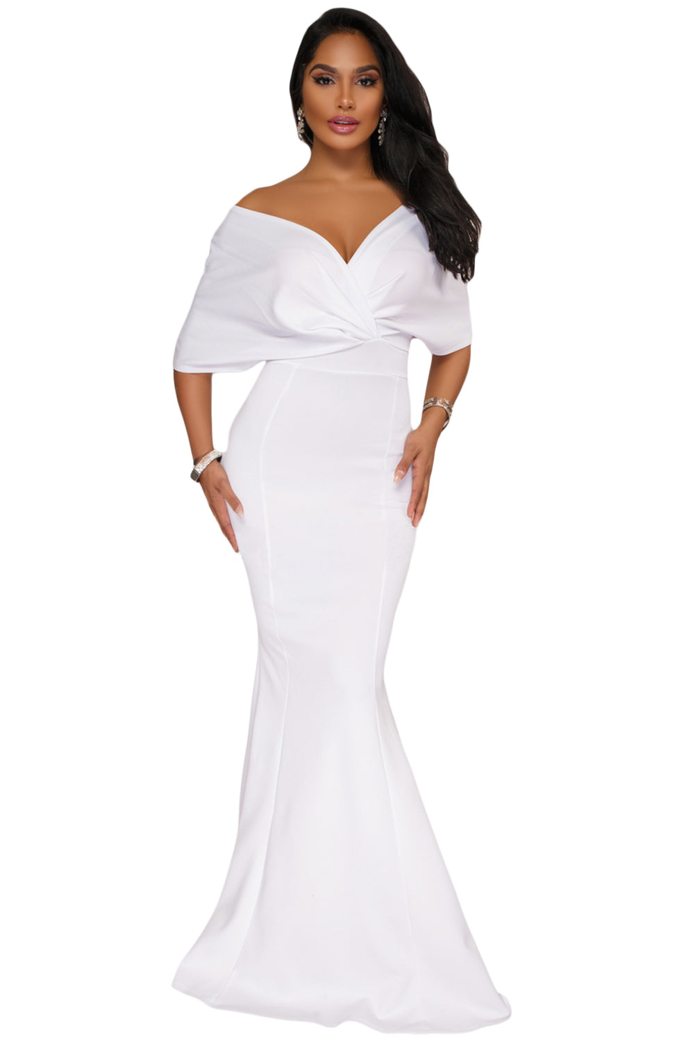 Sexy White Off The Shoulder Mermaid Maxi Dress Sexy Affordable Clothing 