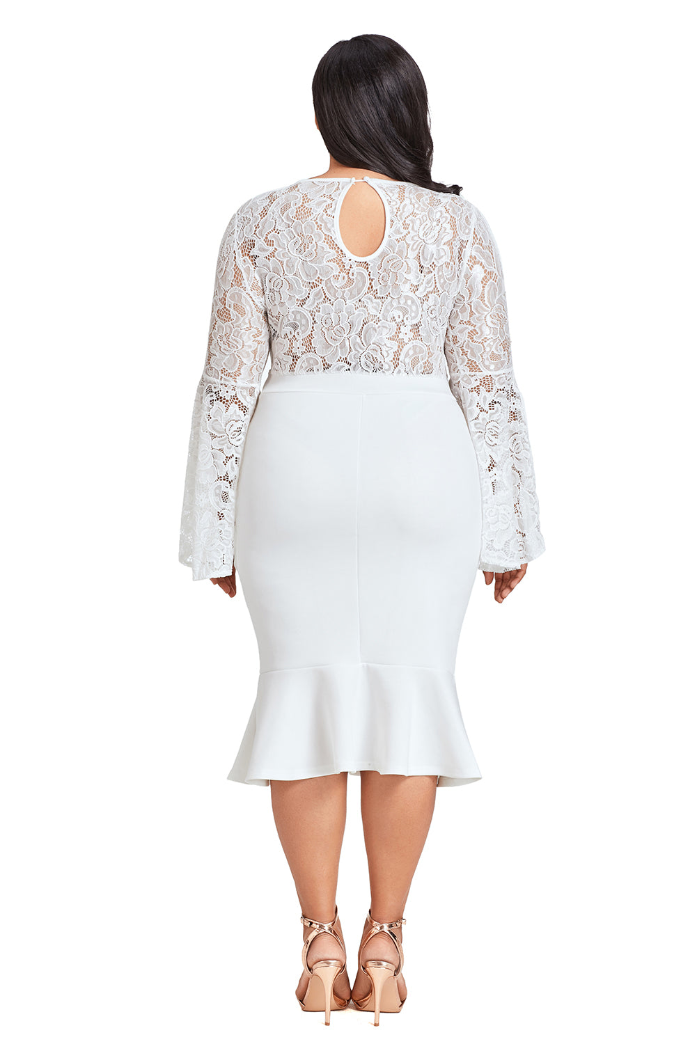 white lace top long sleeve bodycon dress