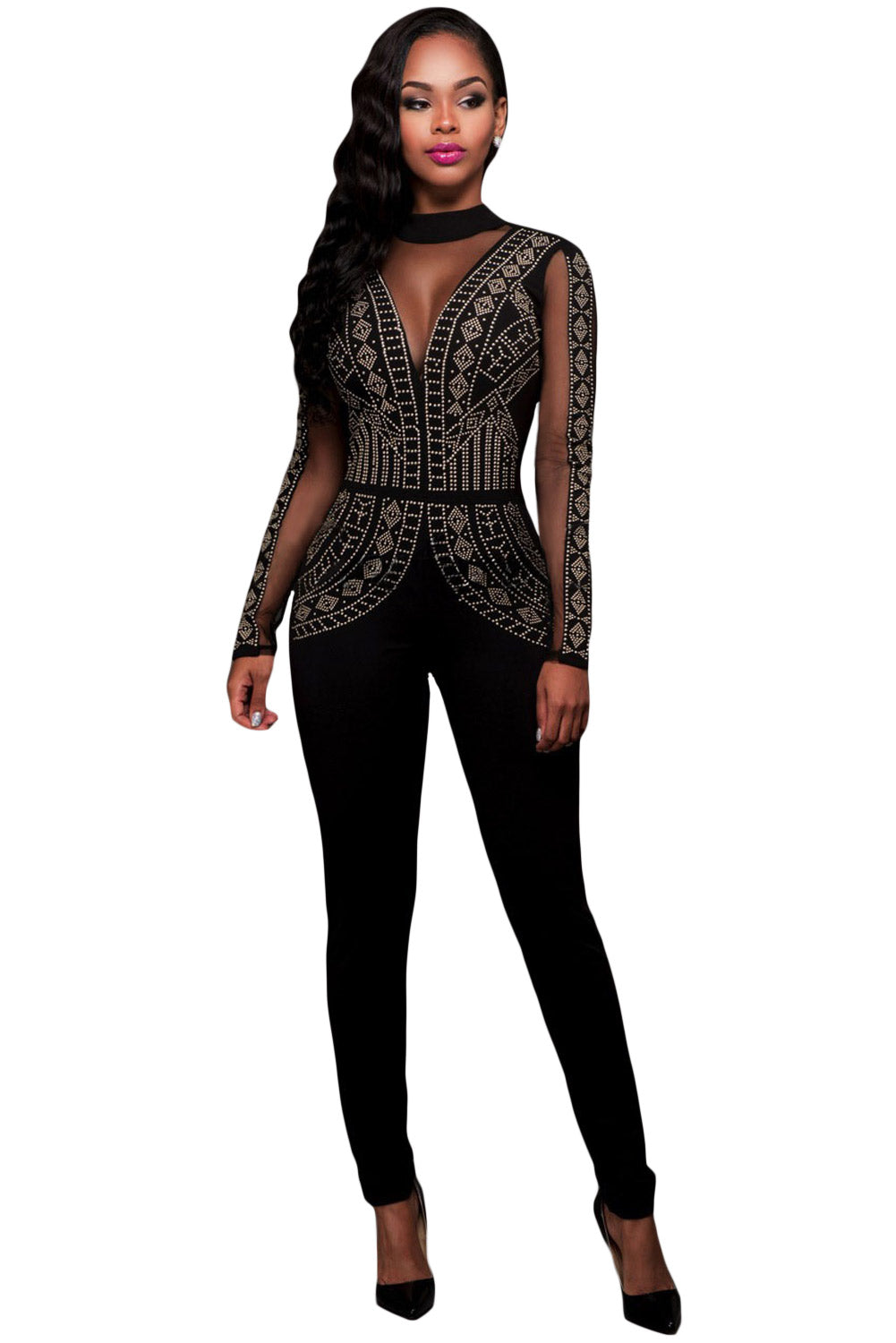 mesh insert jumpsuit