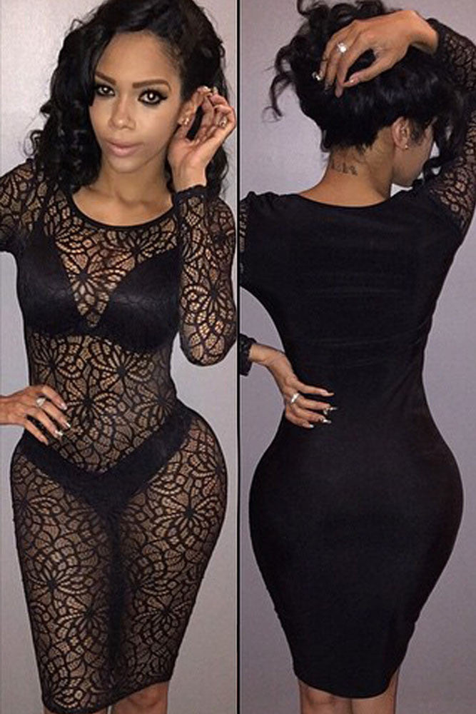 Sultry Lace Face Bodycon Club Dresses 