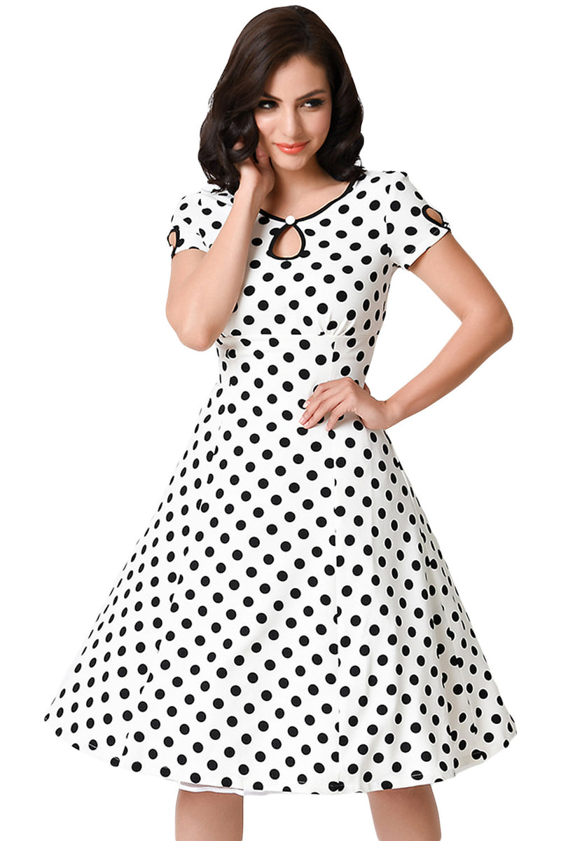 White & Black Dotted Cap Sleeve Swing Dress – SEXY AFFORDABLE CLOTHING