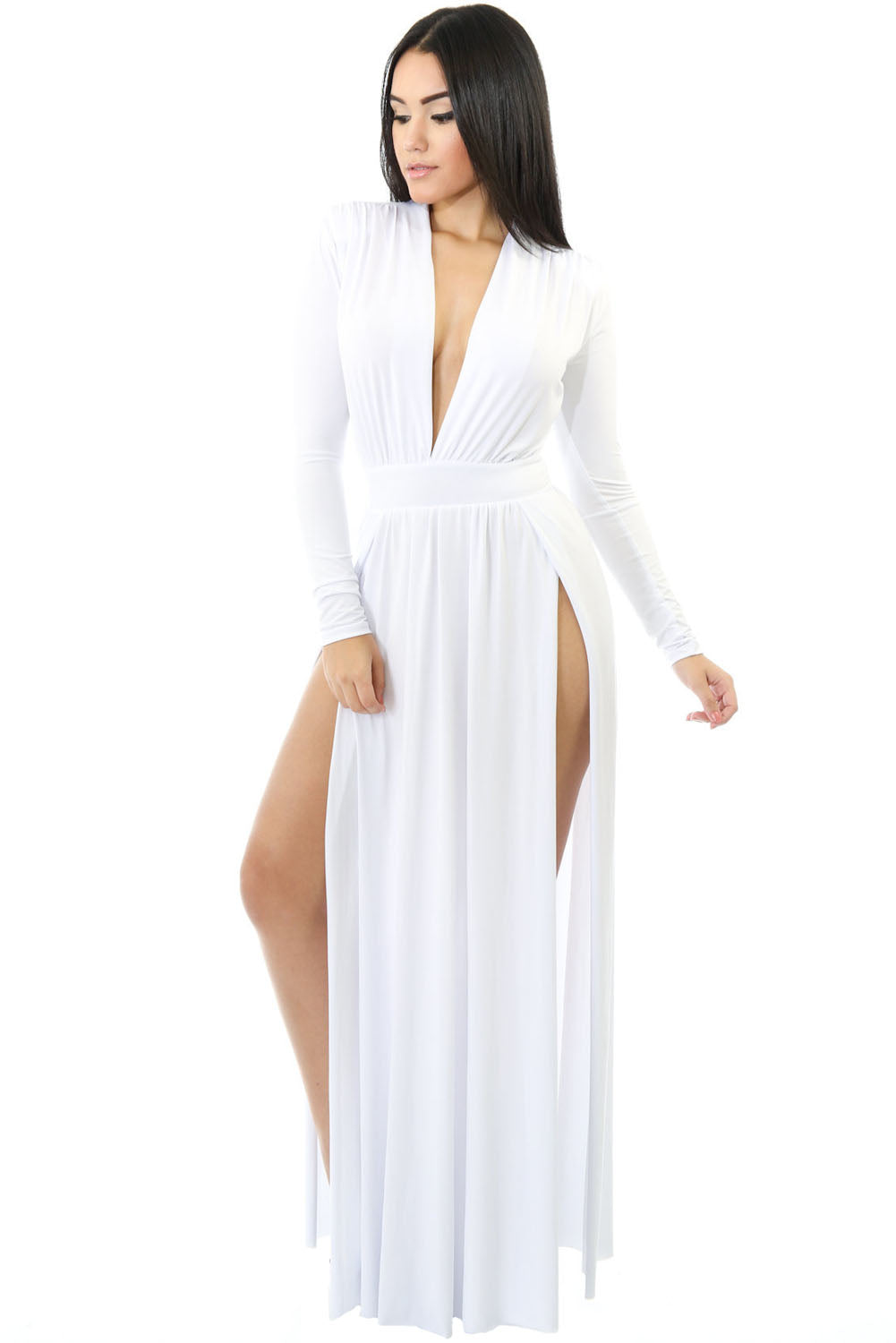 long white dress with slit