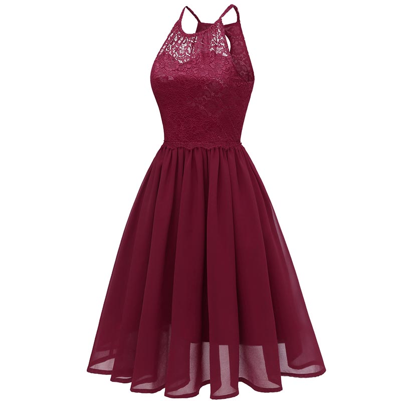 Lace Upper Halter Midi Skater Dresses #Lace #Red #Skater Dress #Halter ...