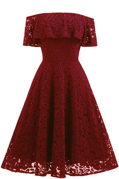 Lace Cocktail Off Shoulder Party Bridesmaids Prom Dresses #Midi #Red ...