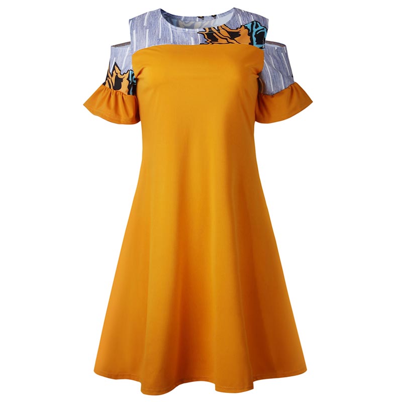 Short Sleeve Ruffles Patchwork Print Dress #Short Sleeve #Ruffles #Pri ...