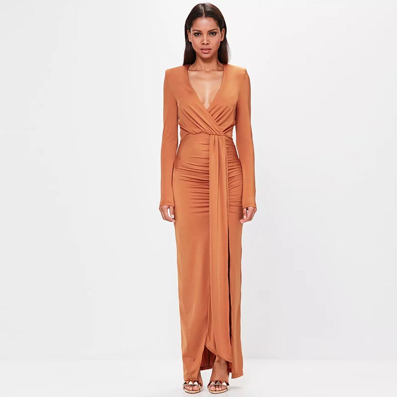 long sleeve wrap evening gown