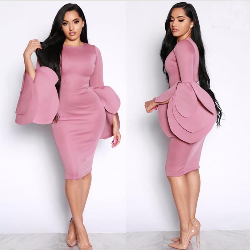 long sleeve knee length bodycon dress