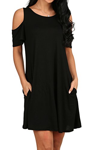 Sexy Women's Cold Shoulder Tunic Top T-shirt Swing Dress With Pockets ...