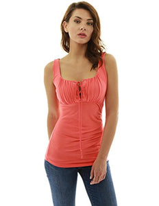 Women’s Empire Waist Lace Up Pleated Sleeveless Blouse – SEXY ...