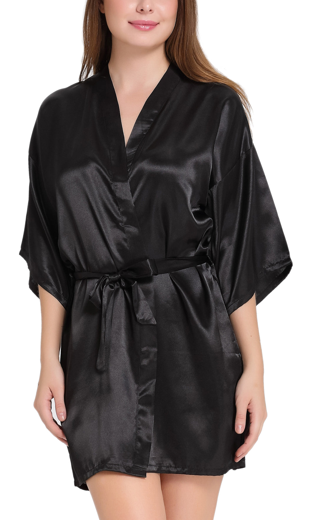 Download Aibrou Womens Kimono Robes Satin Nightdress Pure Colour ...