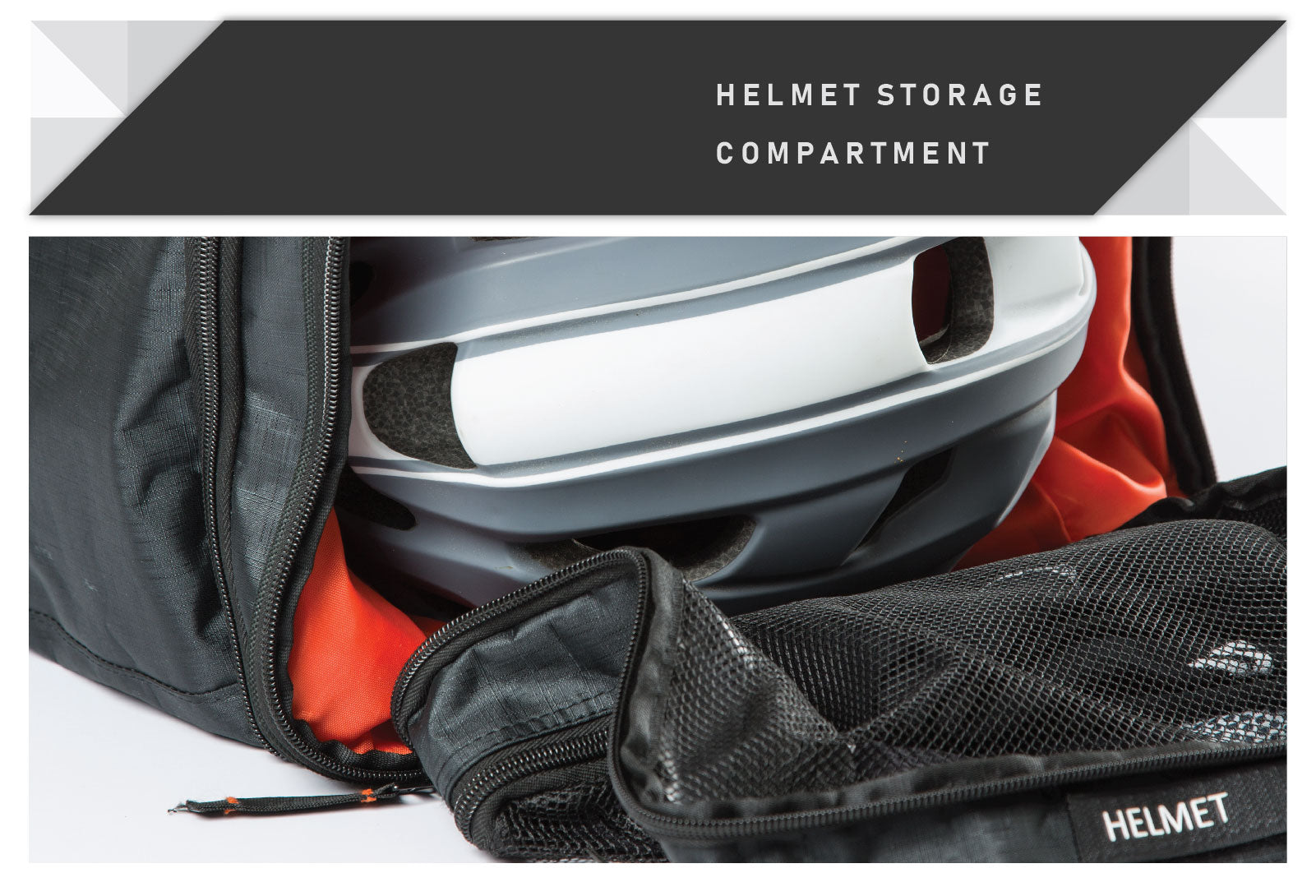 Cycling kit bag with dedicated helmet storage