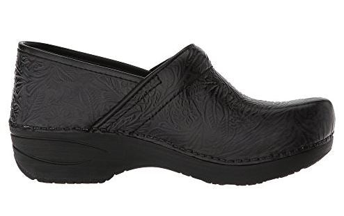 dansko black tooled leather clogs