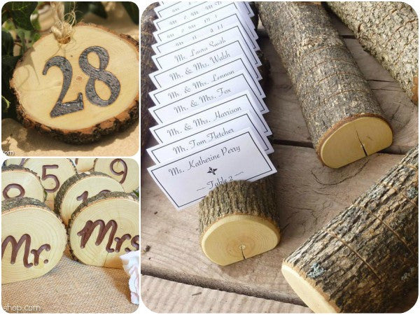 Rustic Wedding Burned Log Table Numbers Wood Bark Country Decor