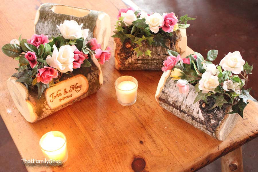 Log Flower Vase Rustic Wedding Table Centerpiece Custom