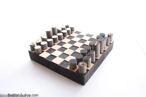 minimal, modern log chess set handmade