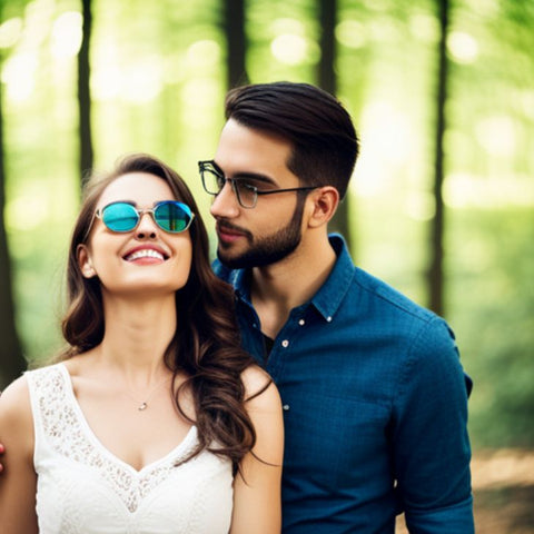 gafas de madera chico y chica bosque