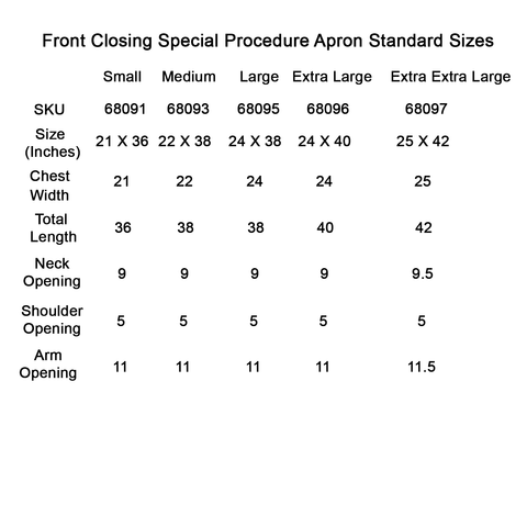 Front Closing Special Procedure Apron Standard Sizes