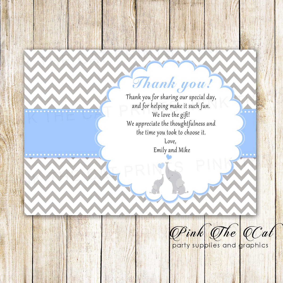 Thank you cards elephant baby shower blue printable With Regard To Thank You Card Template For Baby Shower