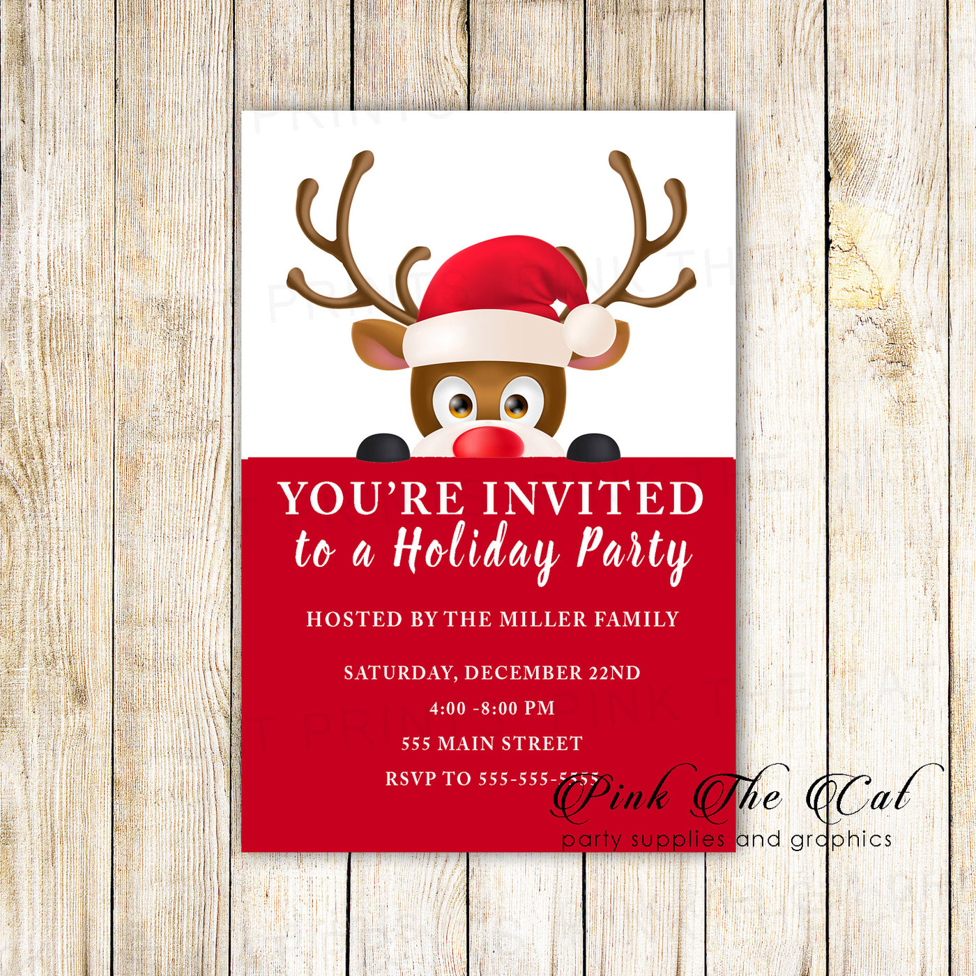 Holiday christmas party invitation raindeer printable kids adults