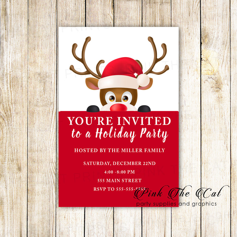 Holiday christmas party invitation raindeer printable kids adults ...