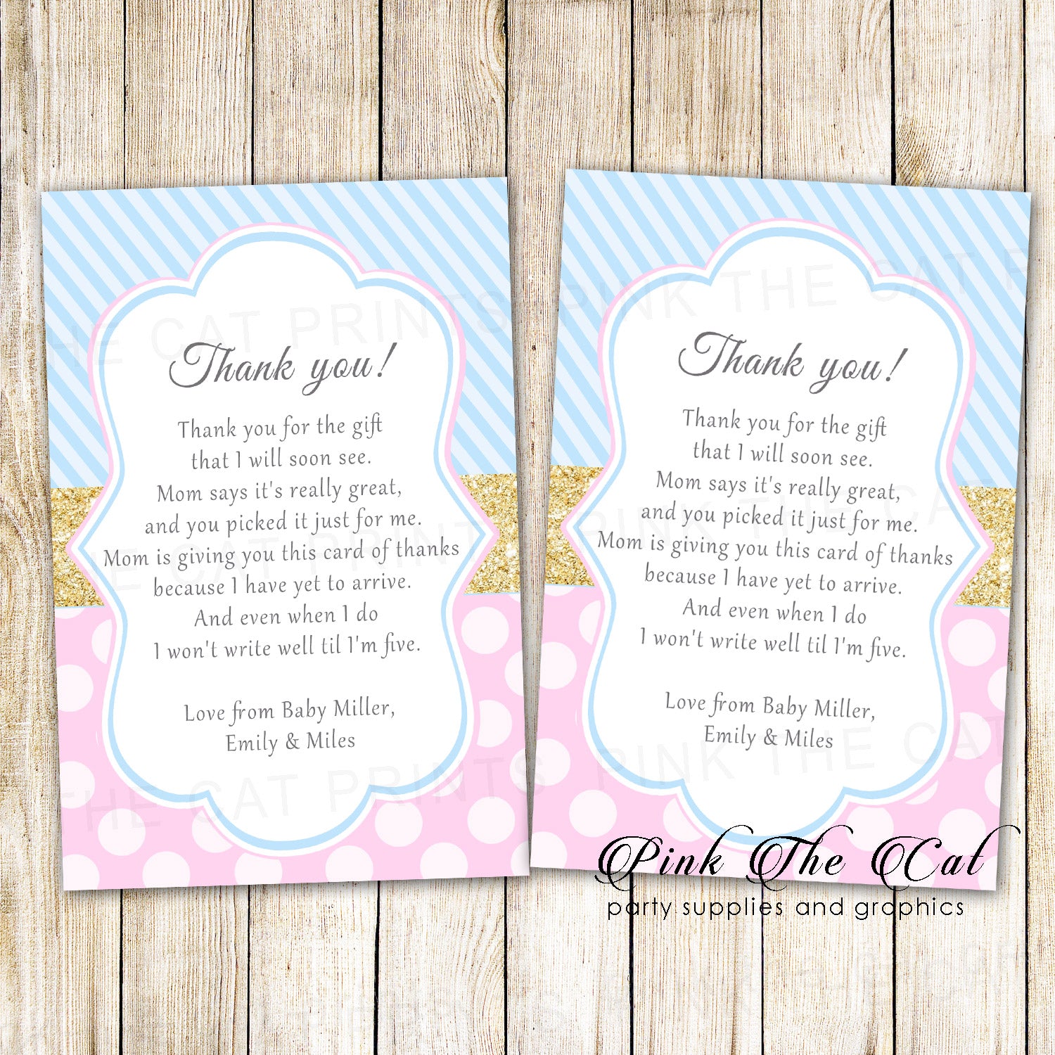 Star Thank You Card - Kids Birthday Party Notes Baby Boy Shower Blue G –  Pink the Cat