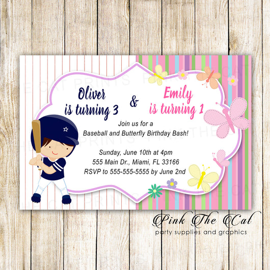 Baseball Invitation Kids Adults Birthday Photo Ticket Red – Pink the Cat