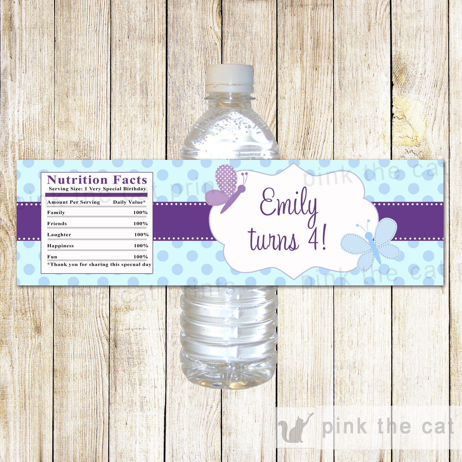 Butterflies Personalized Girl Baby Shower Water Bottle Sticker Labels 