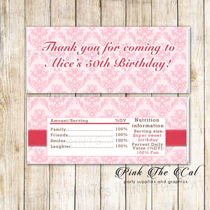 Birthday Thank You Candy Bar Wrapper Label Pink
