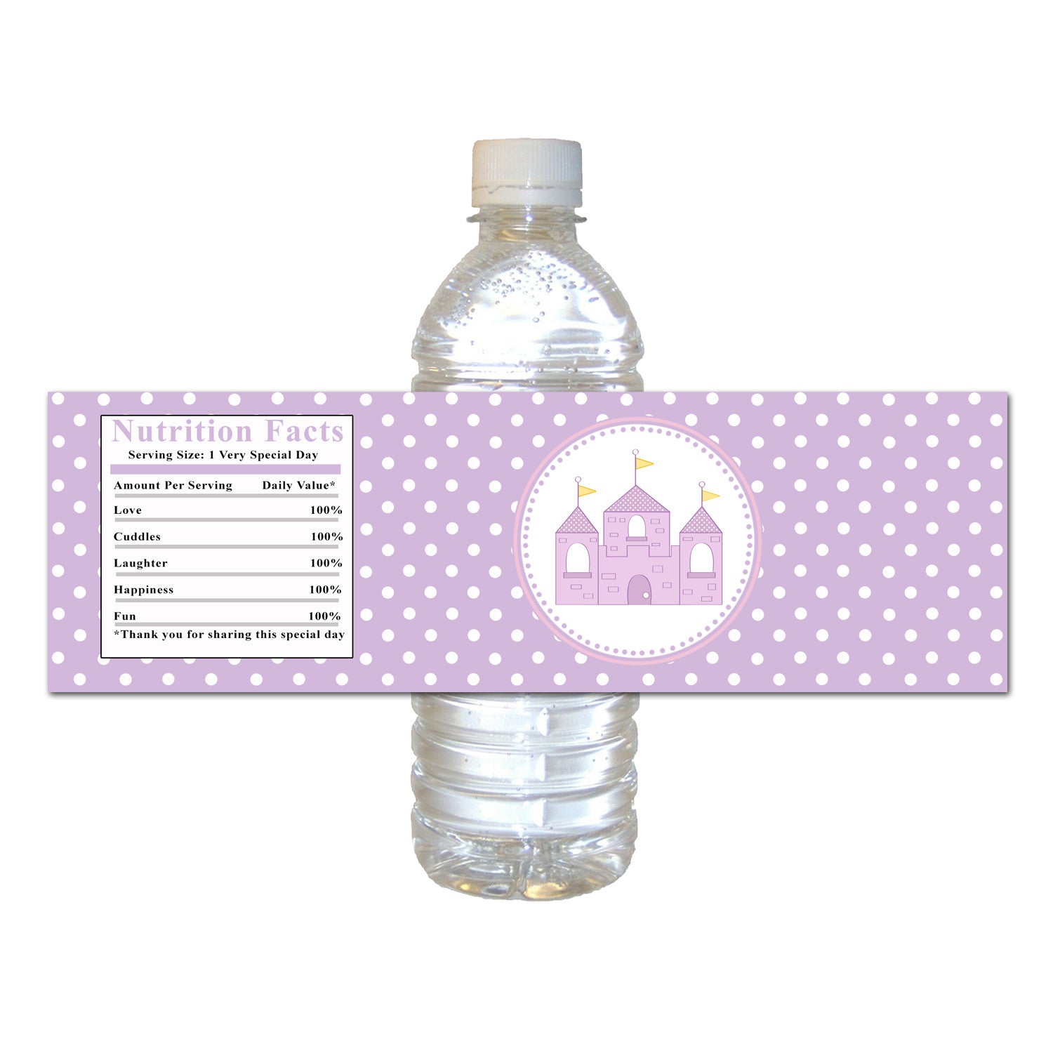 Purple, Teal, and Silver Little Princess Water Bottle Labels