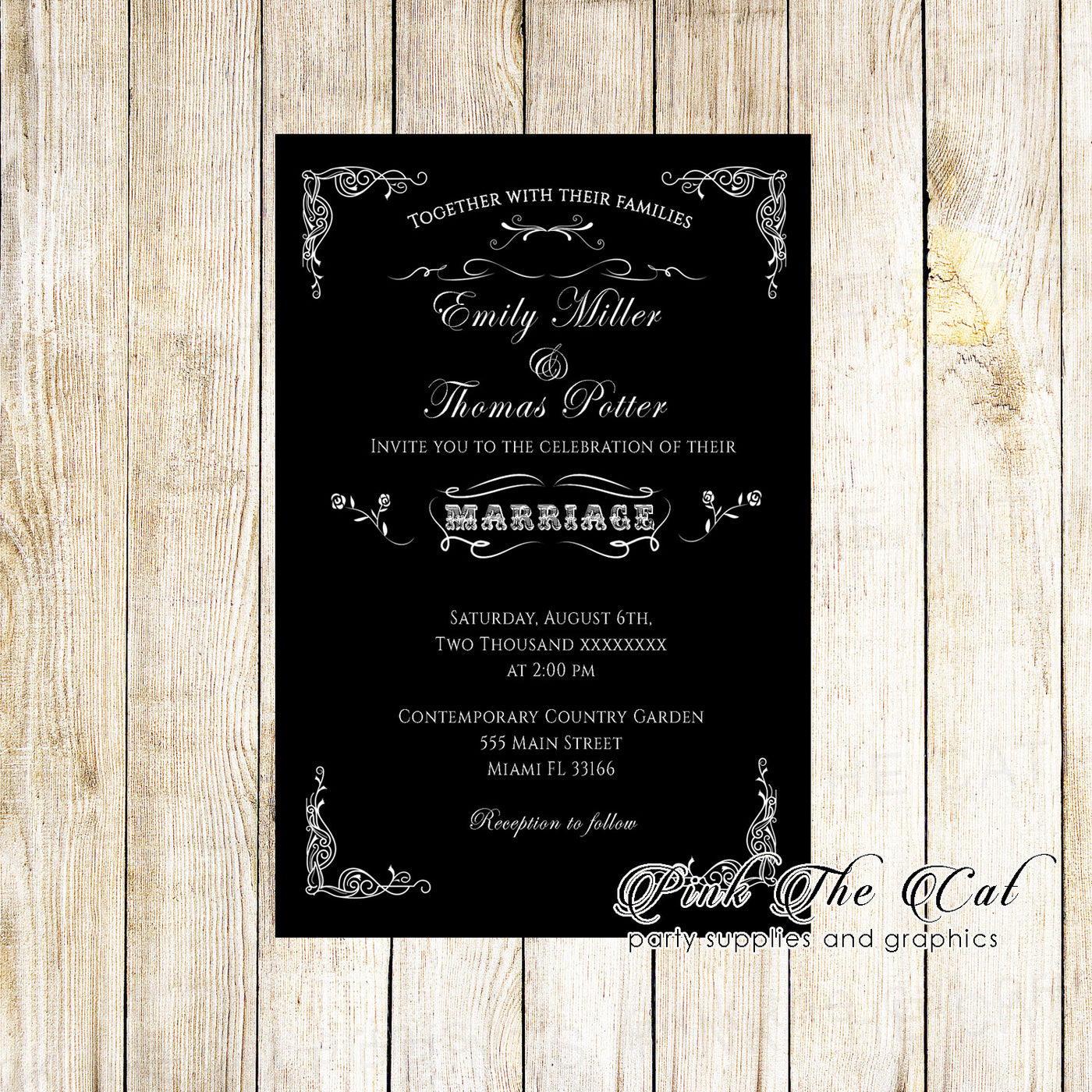 black and white wedding invitation