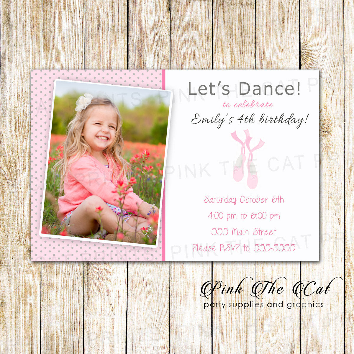 Ballet Invitation Photo for Girls Printable – Pink the Cat