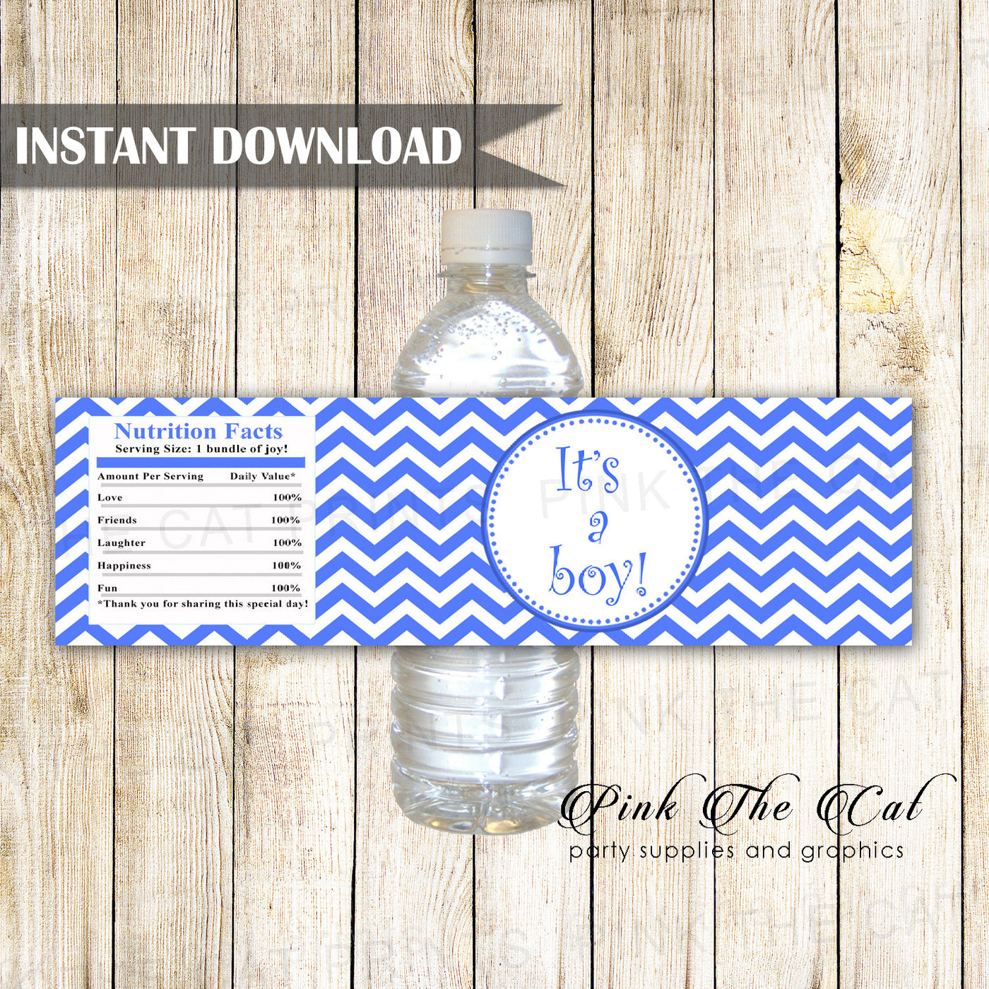 Its A Boy Royal Blue Baby Shower Bottle Label Printable Pink The Cat